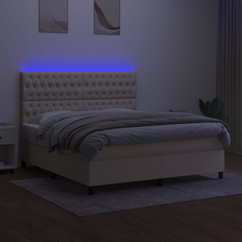 krémszínű szövet rugós és LED-es ágy matraccal 160x200 cm