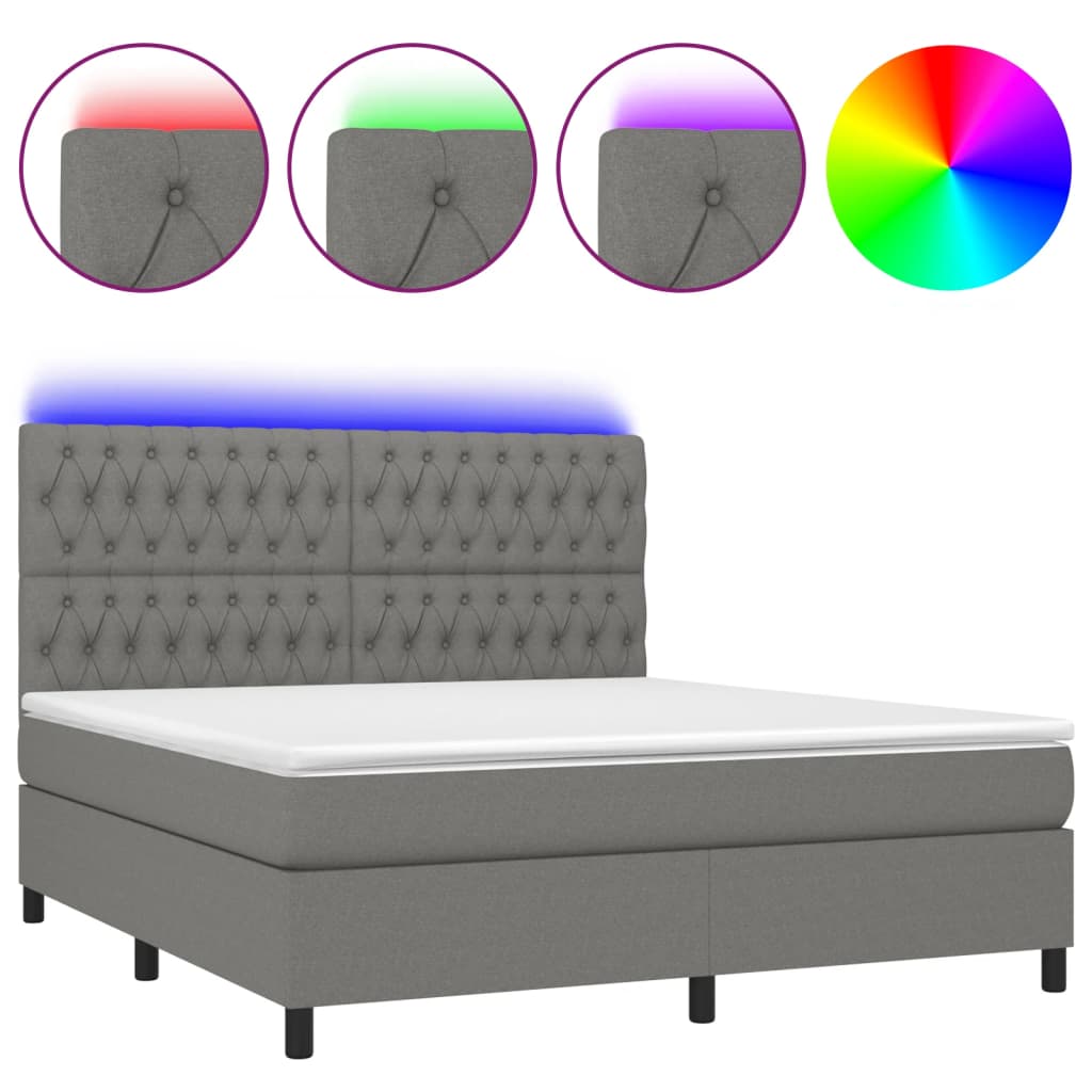 sötétszürke szövet rugós és LED-es ágy matraccal 180 x 200 cm
