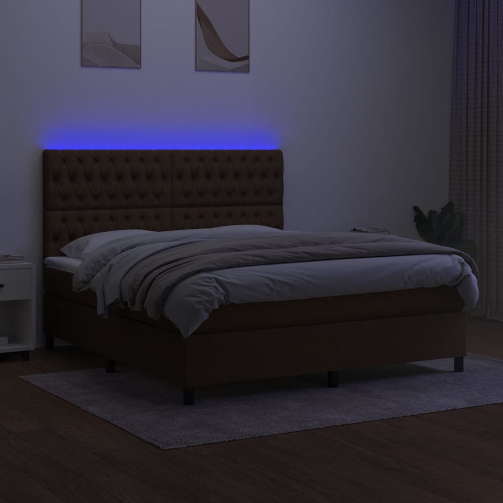barna szövet rugós és LED-es ágy matraccal 180 x 200 cm