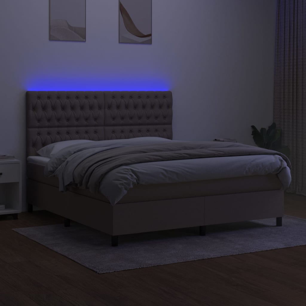 tópszínű szövet rugós és LED-es ágy matraccal 180 x 200 cm