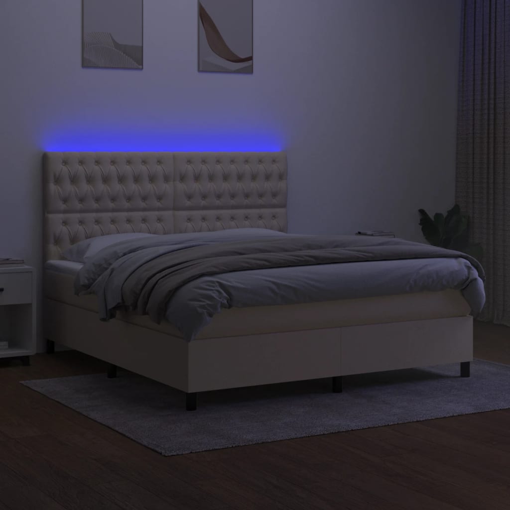 krémszínű szövet rugós és LED-es ágy matraccal 180 x 200 cm