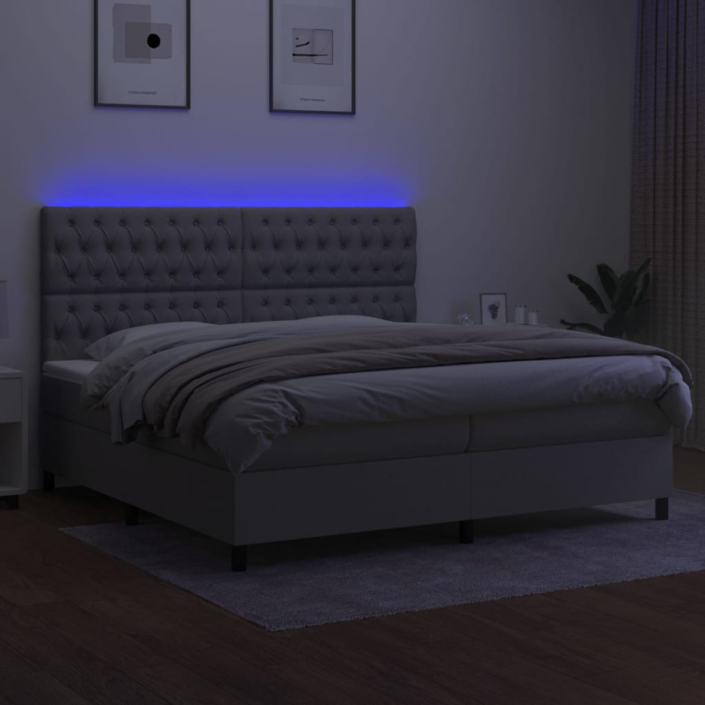 világosszürke szövet rugós és LED-es ágy matraccal 200x200 cm
