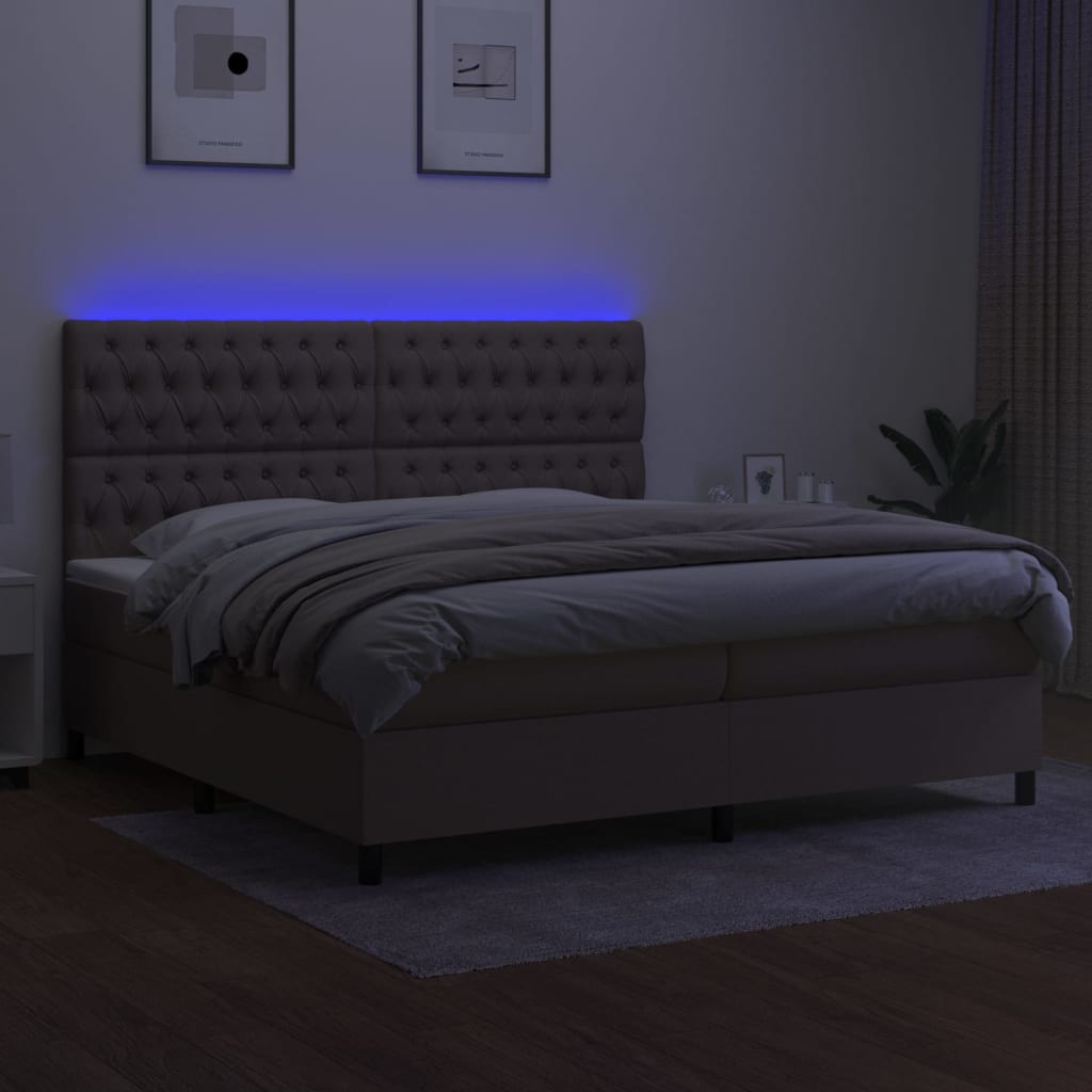 tópszínű szövet rugós és LED-es ágy matraccal 200 x 200 cm
