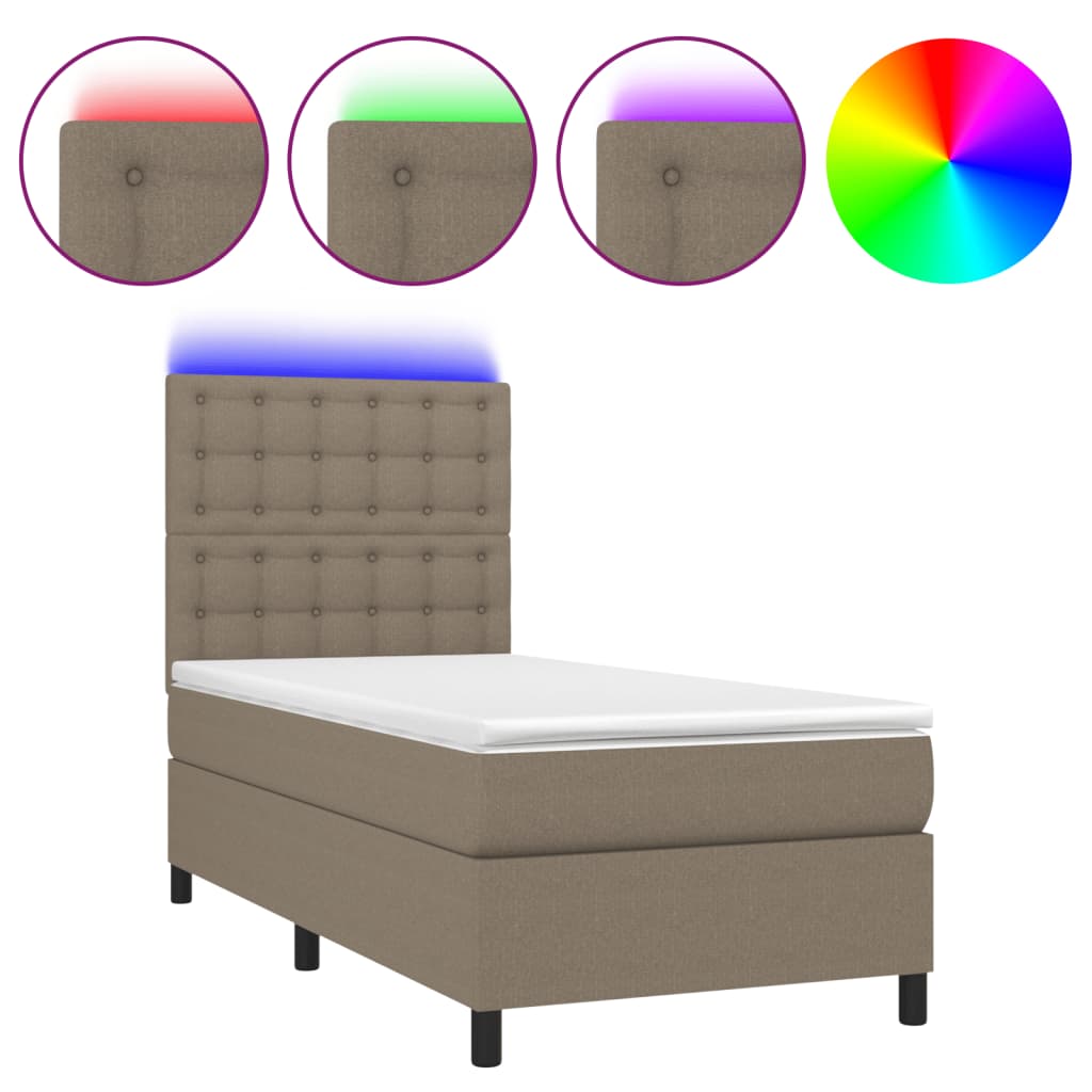 tópszínű szövet rugós és LED-es ágy matraccal 80 x 200 cm