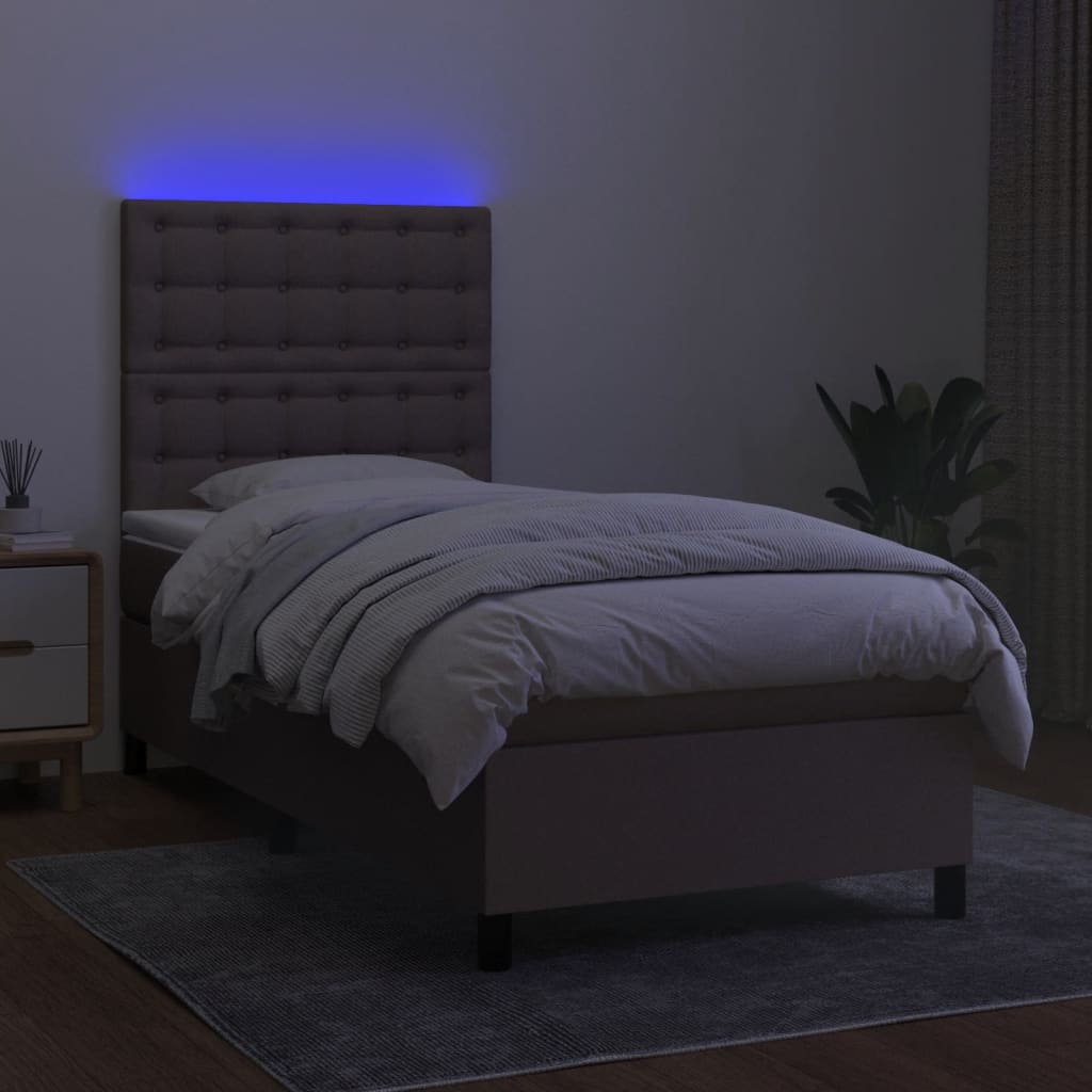 tópszínű szövet rugós és LED-es ágy matraccal 80 x 200 cm