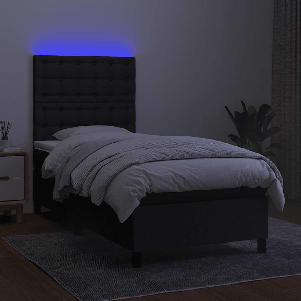 fekete szövet rugós és LED-es ágy matraccal 90x200 cm
