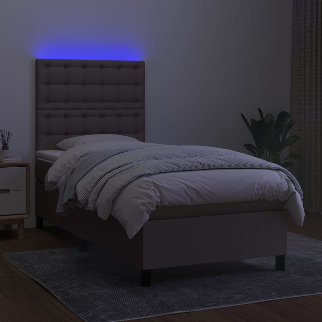 tópszínű szövet rugós és LED-es ágy matraccal 90x200 cm