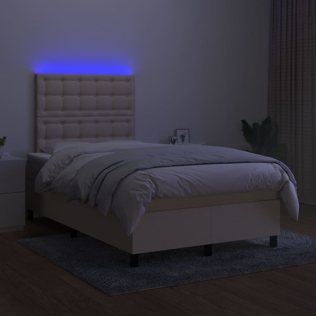 krémszínű szövet rugós és LED-es ágy matraccal 120 x 200 cm
