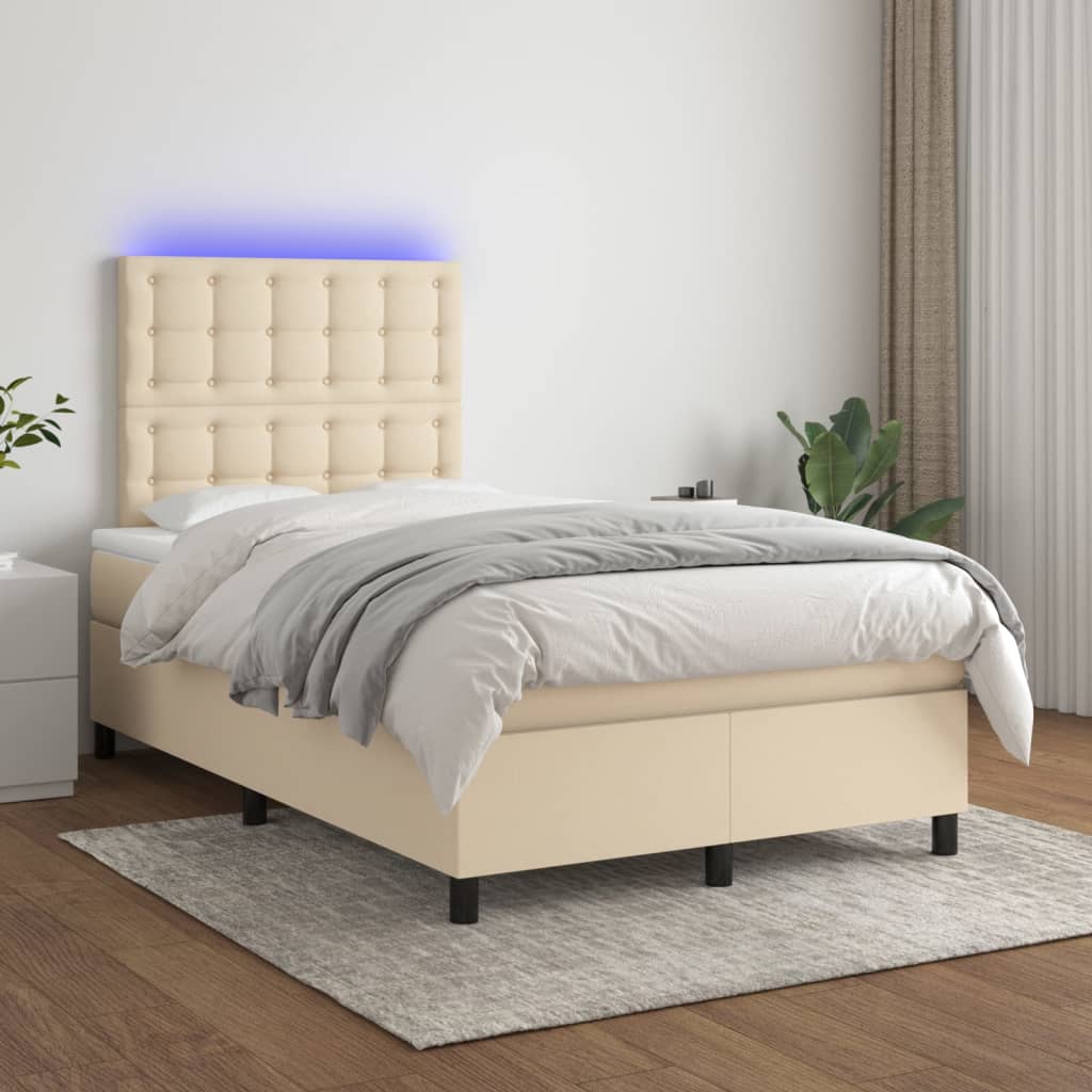 krémszínű szövet rugós és LED-es ágy matraccal 120 x 200 cm