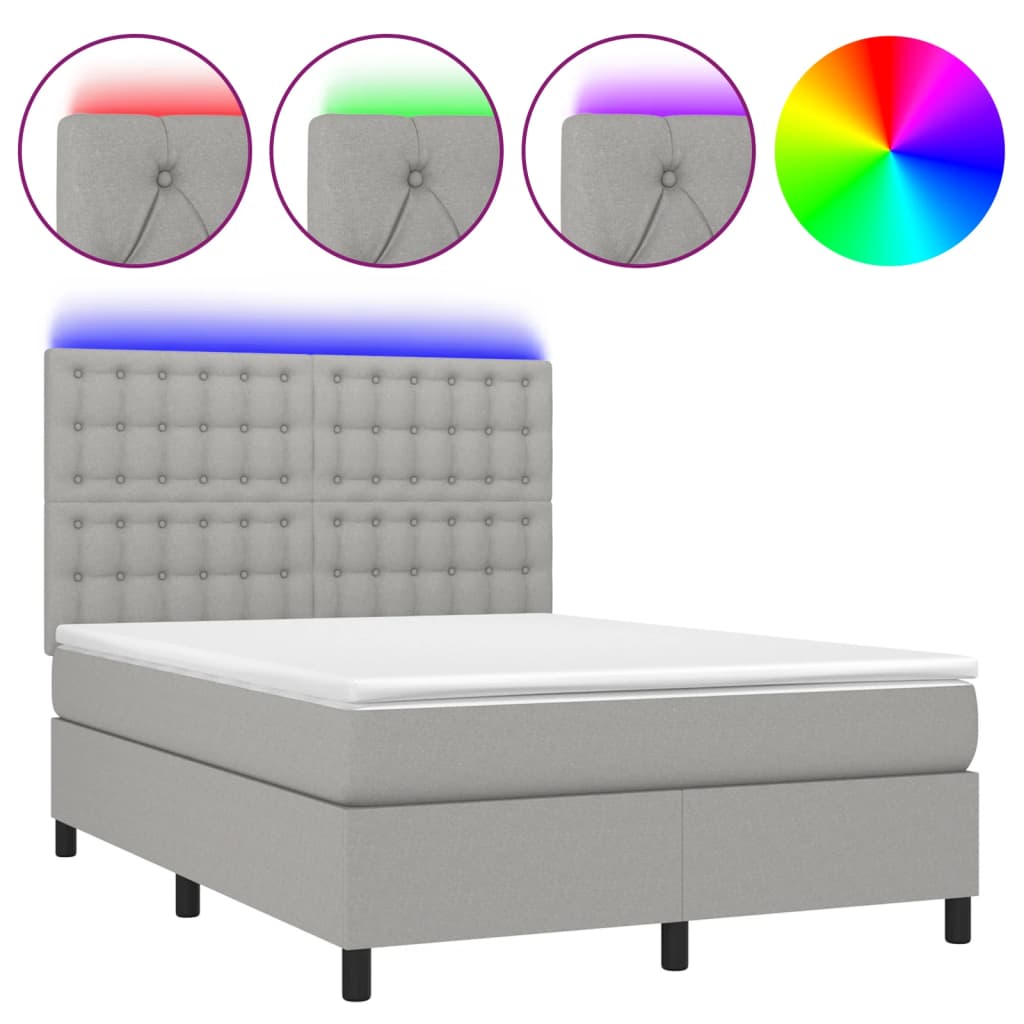 sötétszürke szövet rugós és LED-es ágy matraccal 140x190 cm