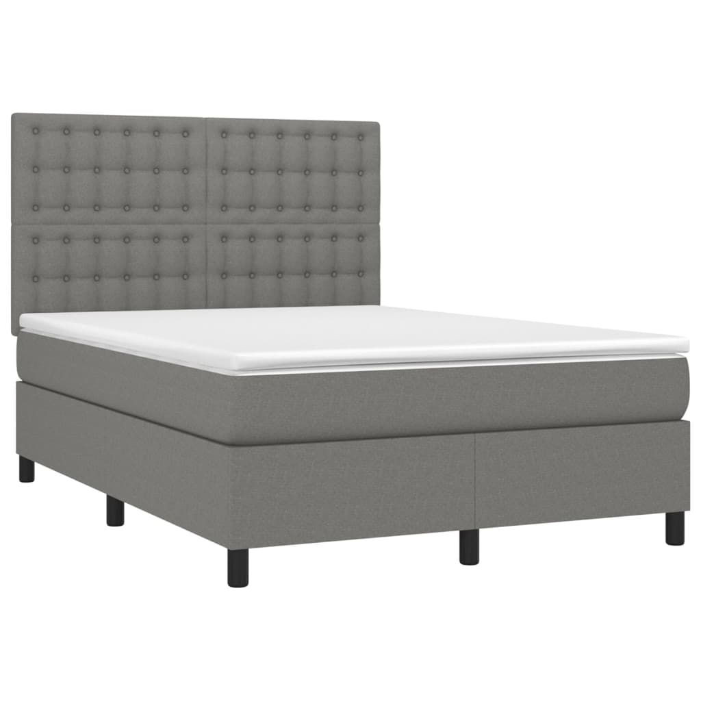 sötétszürke szövet rugós és LED-es ágy matraccal 140x190 cm