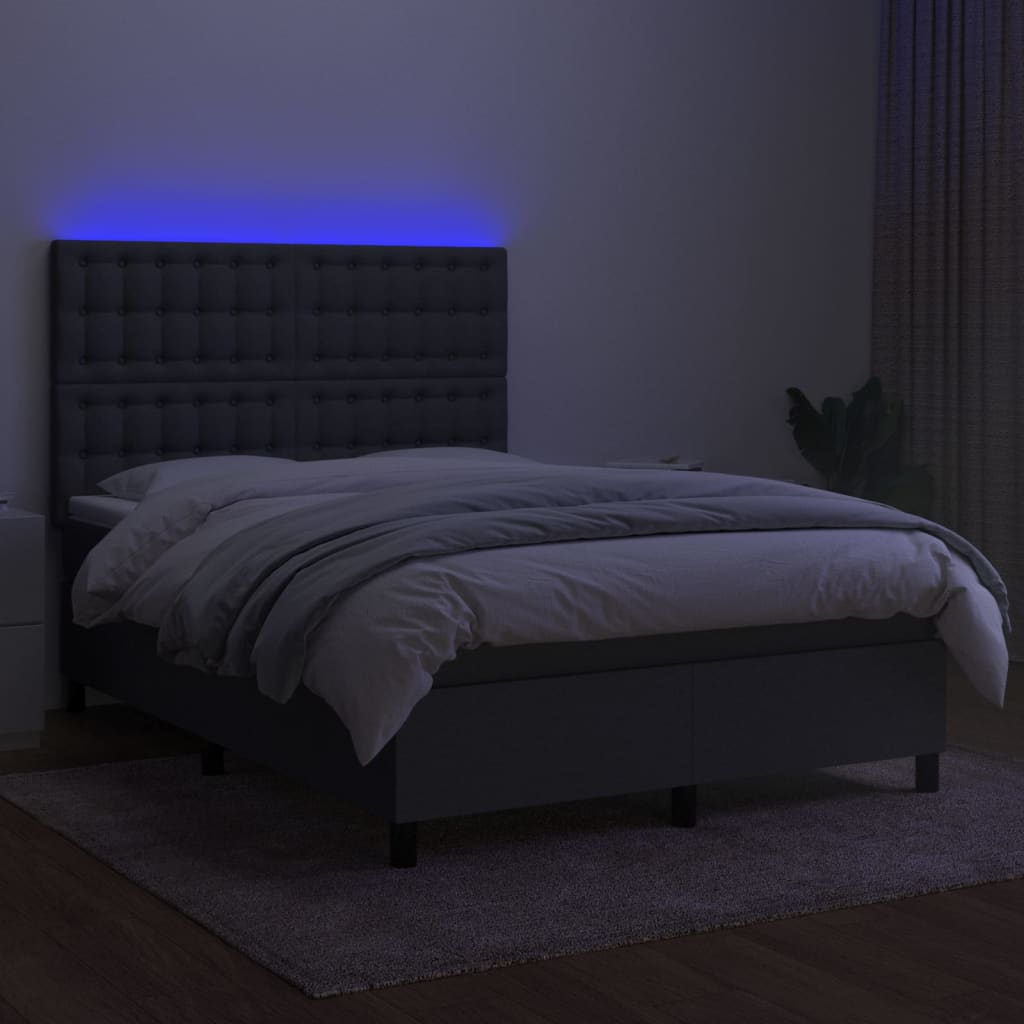 sötétszürke szövet rugós és LED-es ágy matraccal 140x190 cm