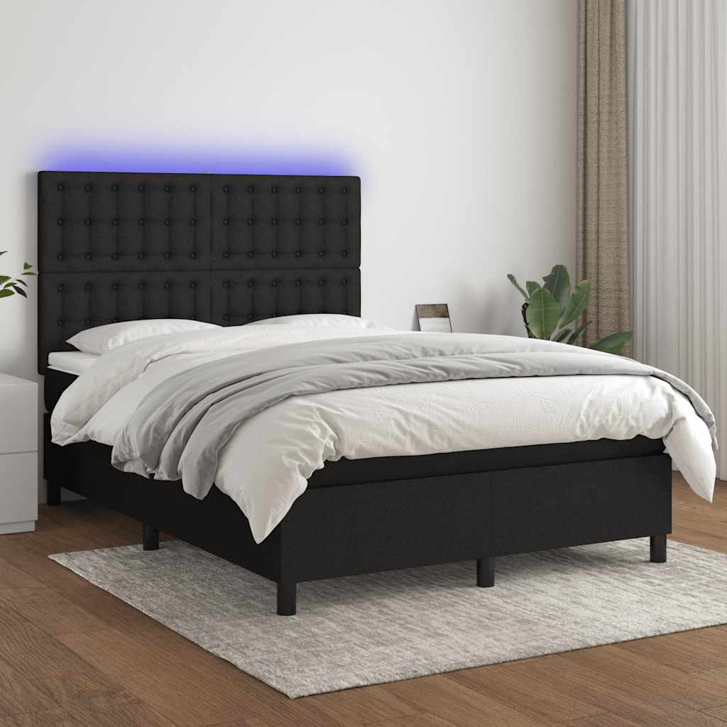 fekete szövet rugós és LED-es ágy matraccal 140x190 cm