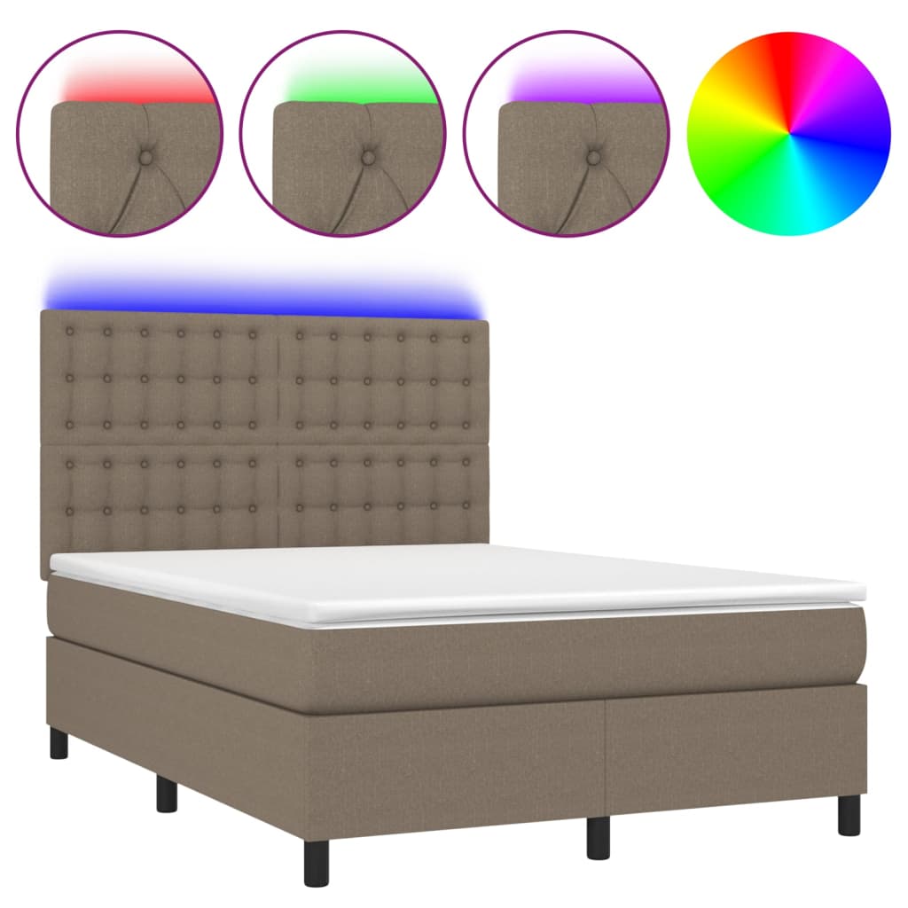 tópszínű szövet rugós és LED-es ágy matraccal 140x190cm