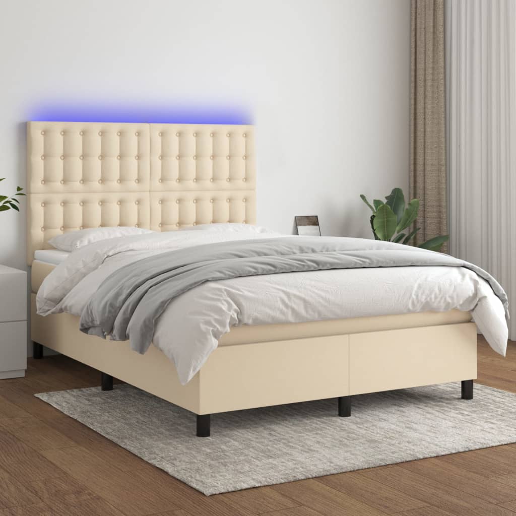 krémszínű szövet rugós és LED-es ágy matraccal 140x190cm