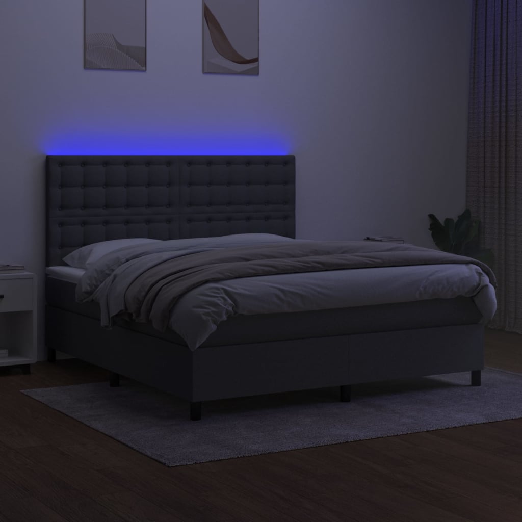 sötétszürke szövet rugós és LED-es ágy matraccal 160x200 cm
