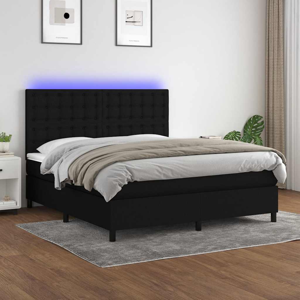 fekete szövet rugós és LED-es ágy matraccal 160x200 cm