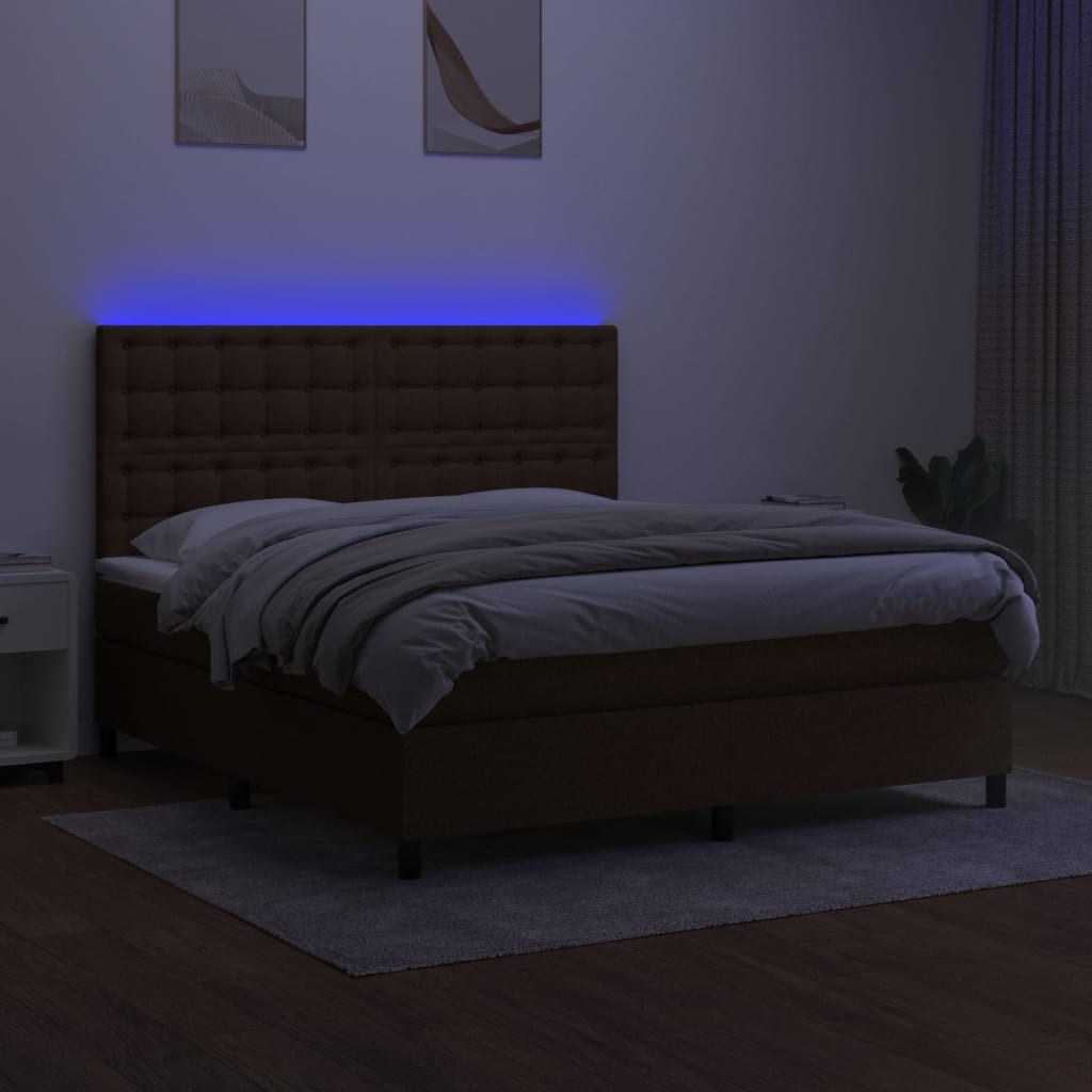 barna szövet rugós és LED-es ágy matraccal 160x200 cm
