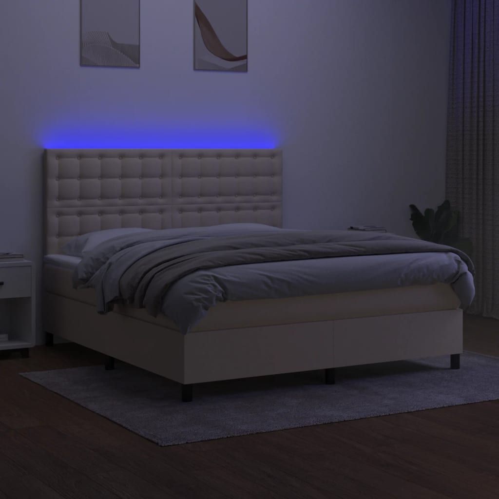 krémszínű szövet rugós és LED-es ágy matraccal 160x200 cm