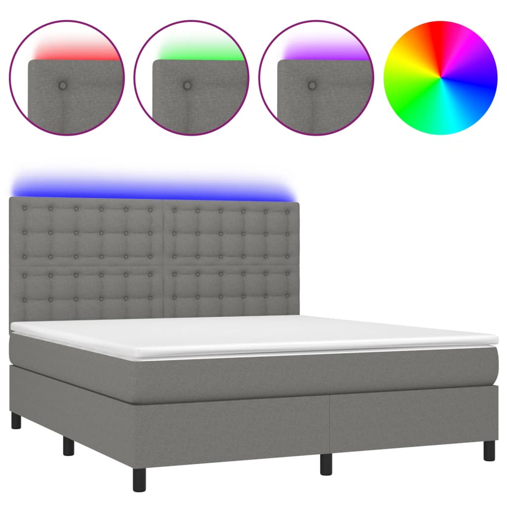 sötétszürke szövet rugós és LED-es ágy matraccal 180 x 200 cm