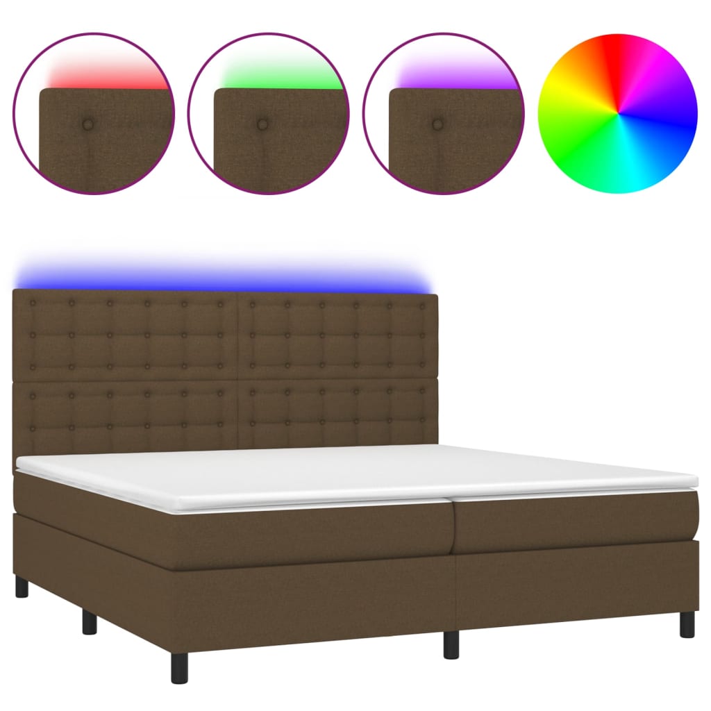 barna szövet rugós és LED-es ágy matraccal 200x200 cm