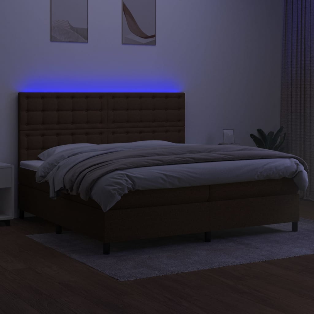 barna szövet rugós és LED-es ágy matraccal 200x200 cm
