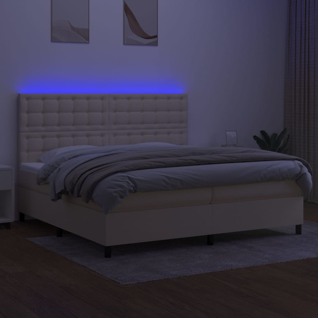 krémszínű szövet rugós és LED-es ágy matraccal 200 x 200 cm