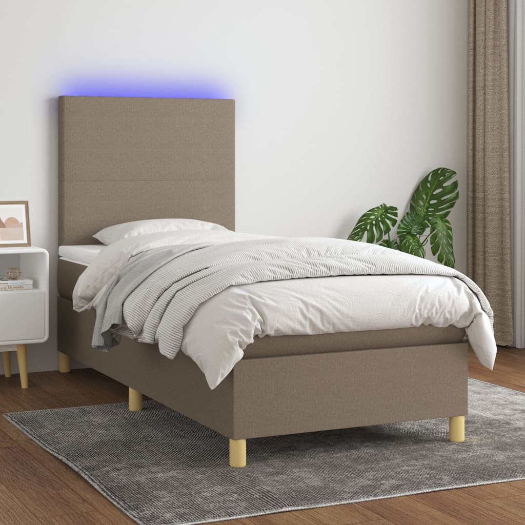 tópszínű szövet rugós és LED-es ágy matraccal 80 x 200 cm