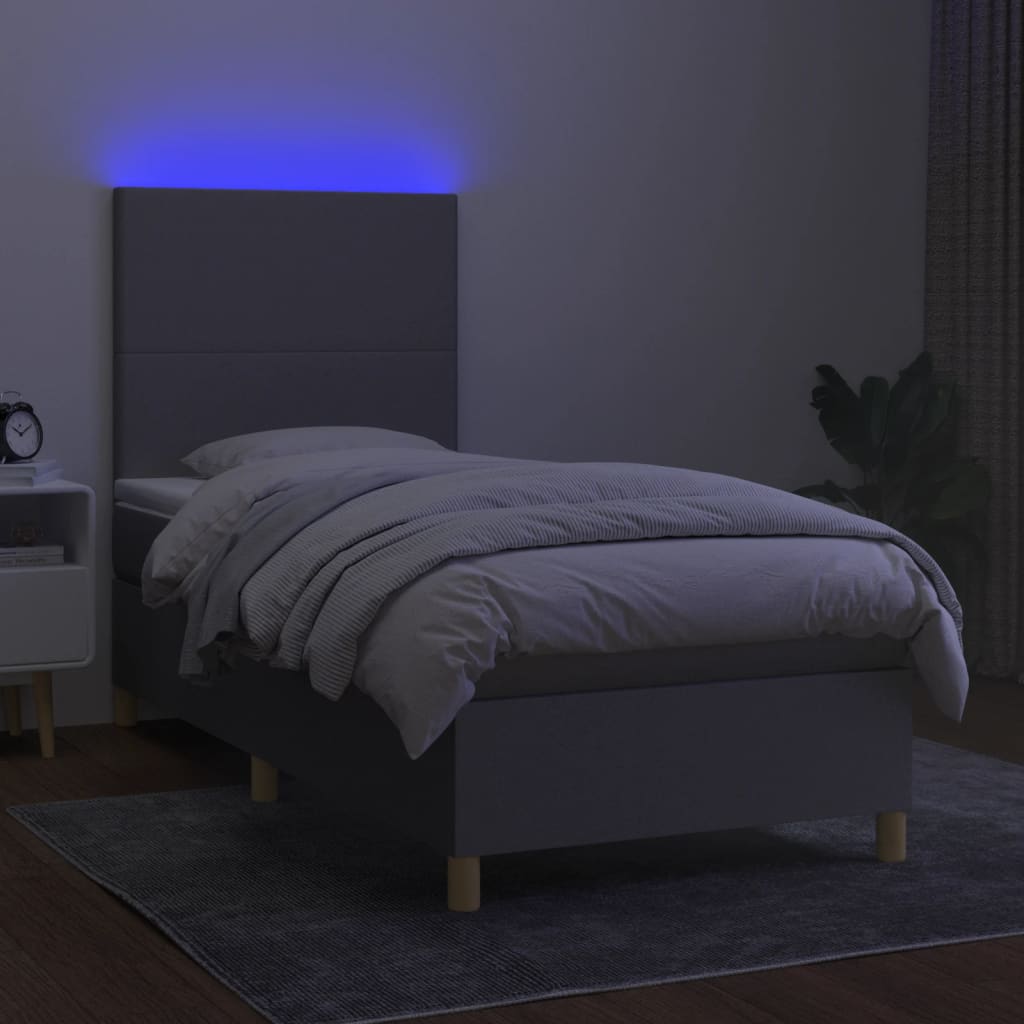 világosszürke szövet rugós és LED-es ágy matraccal 100x200 cm