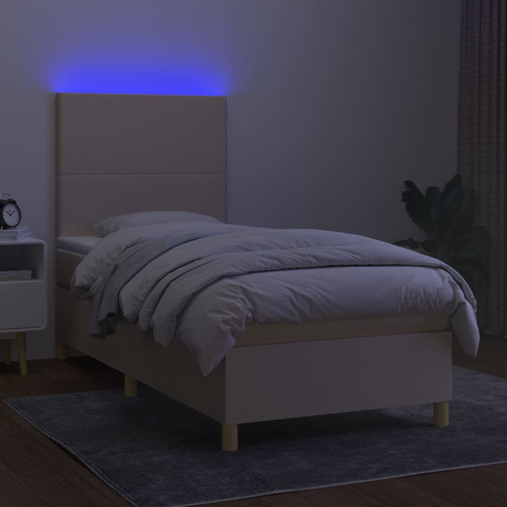 krémszínű szövet rugós és LED-es ágy matraccal 100x200 cm