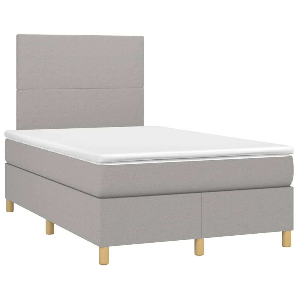 világosszürke szövet rugós és LED-es ágy matraccal 120 x 200 cm