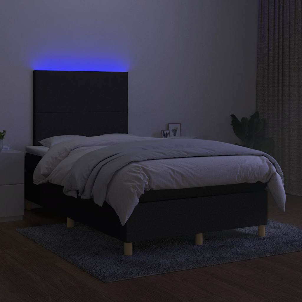 fekete szövet rugós és LED-es ágy matraccal 120 x 200 cm