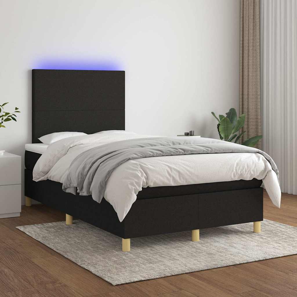 fekete szövet rugós és LED-es ágy matraccal 120 x 200 cm