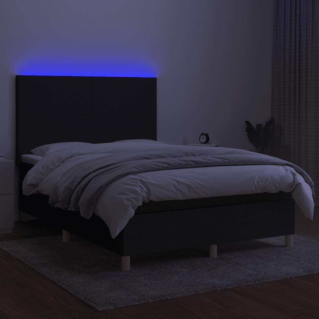 fekete szövet rugós és LED-es ágy matraccal 140x190 cm