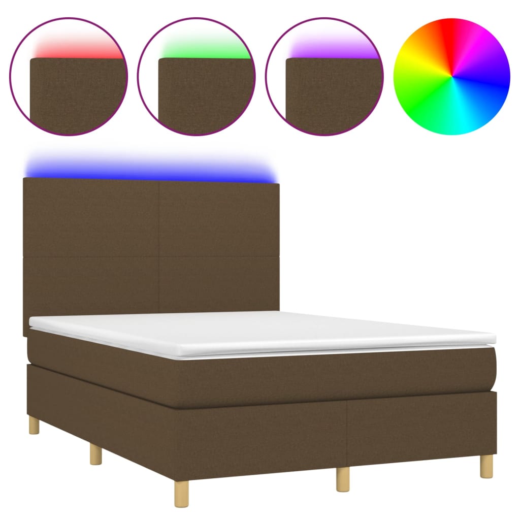 barna szövet rugós és LED-es ágy matraccal 140x190 cm