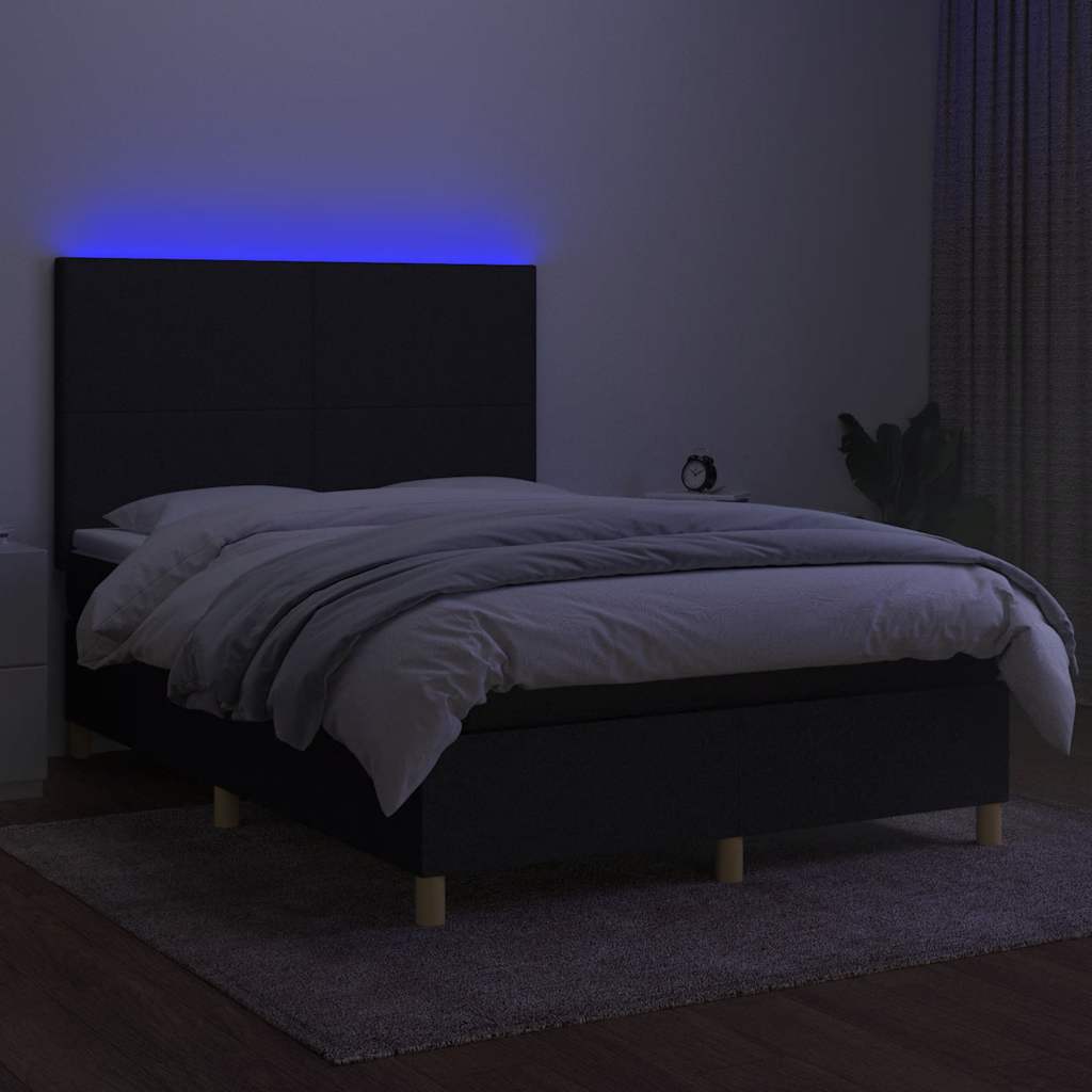 fekete szövet rugós és LED-es ágy matraccal 140x200 cm