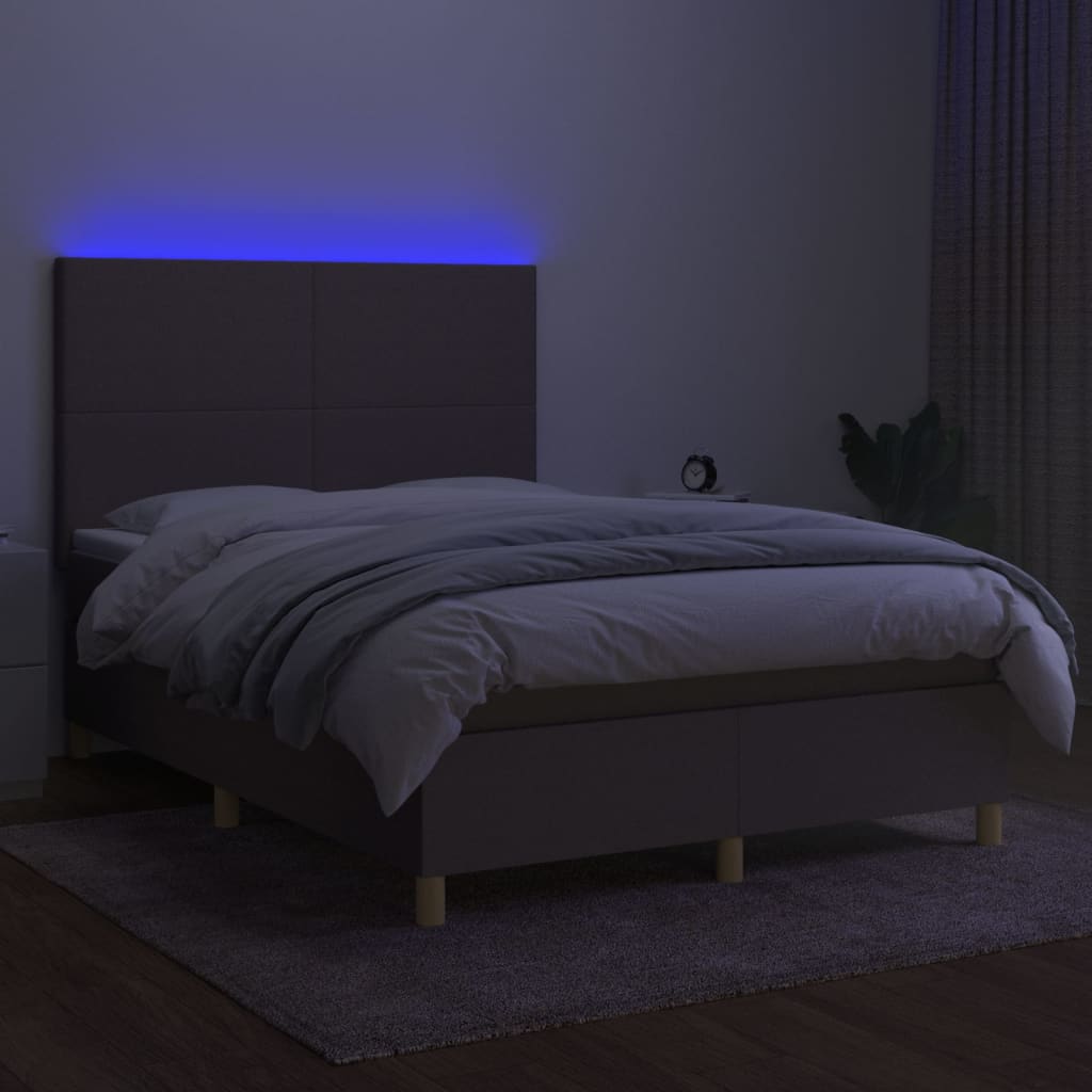 tópszínű szövet rugós és LED-es ágy matraccal 140x200 cm