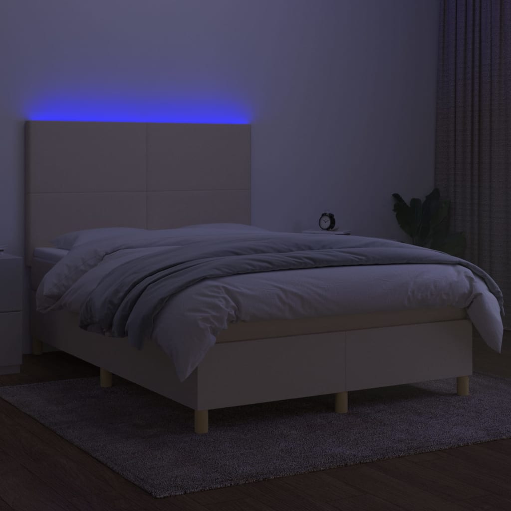 krémszínű szövet rugós és LED-es ágy matraccal 140x200 cm