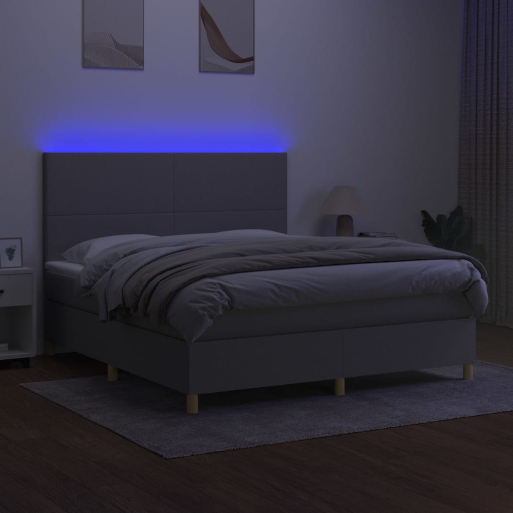 világosszürke szövet rugós és LED-es ágy matraccal 160x200 cm