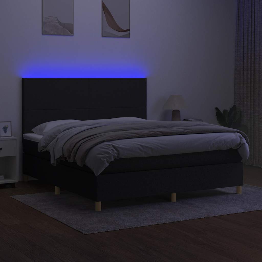 fekete szövet rugós és LED-es ágy matraccal 160x200 cm
