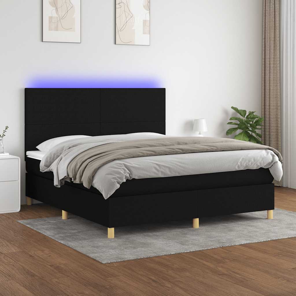 fekete szövet rugós és LED-es ágy matraccal 160x200 cm