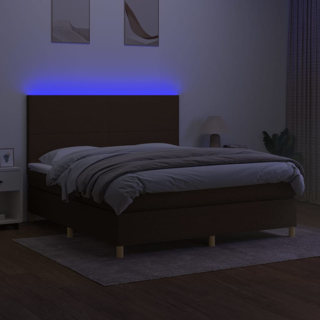 barna szövet rugós és LED-es ágy matraccal 180 x 200 cm