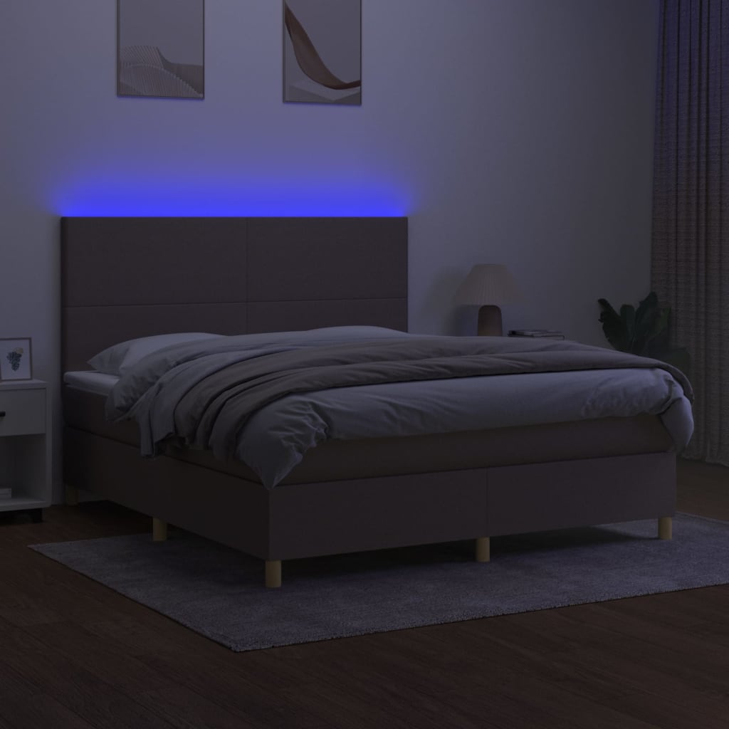 tópszínű szövet rugós és LED-es ágy matraccal 180 x 200 cm