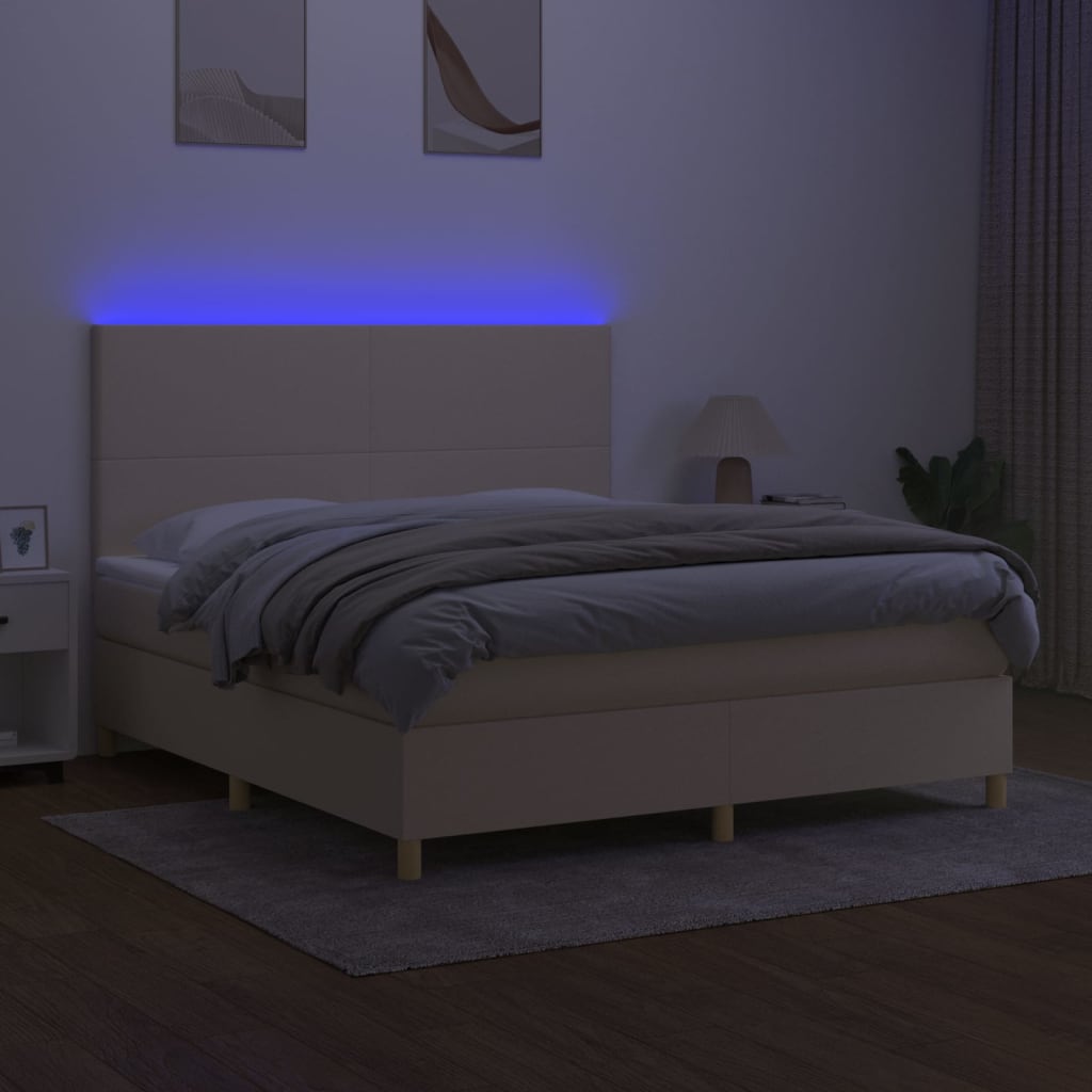krémszínű szövet rugós és LED-es ágy matraccal 180 x 200 cm
