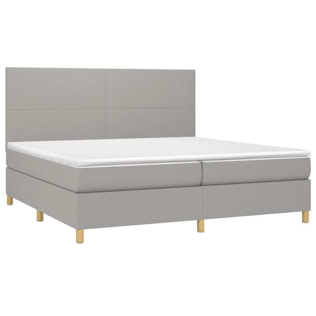 világosszürke szövet rugós és LED-es ágy matraccal 200x200 cm