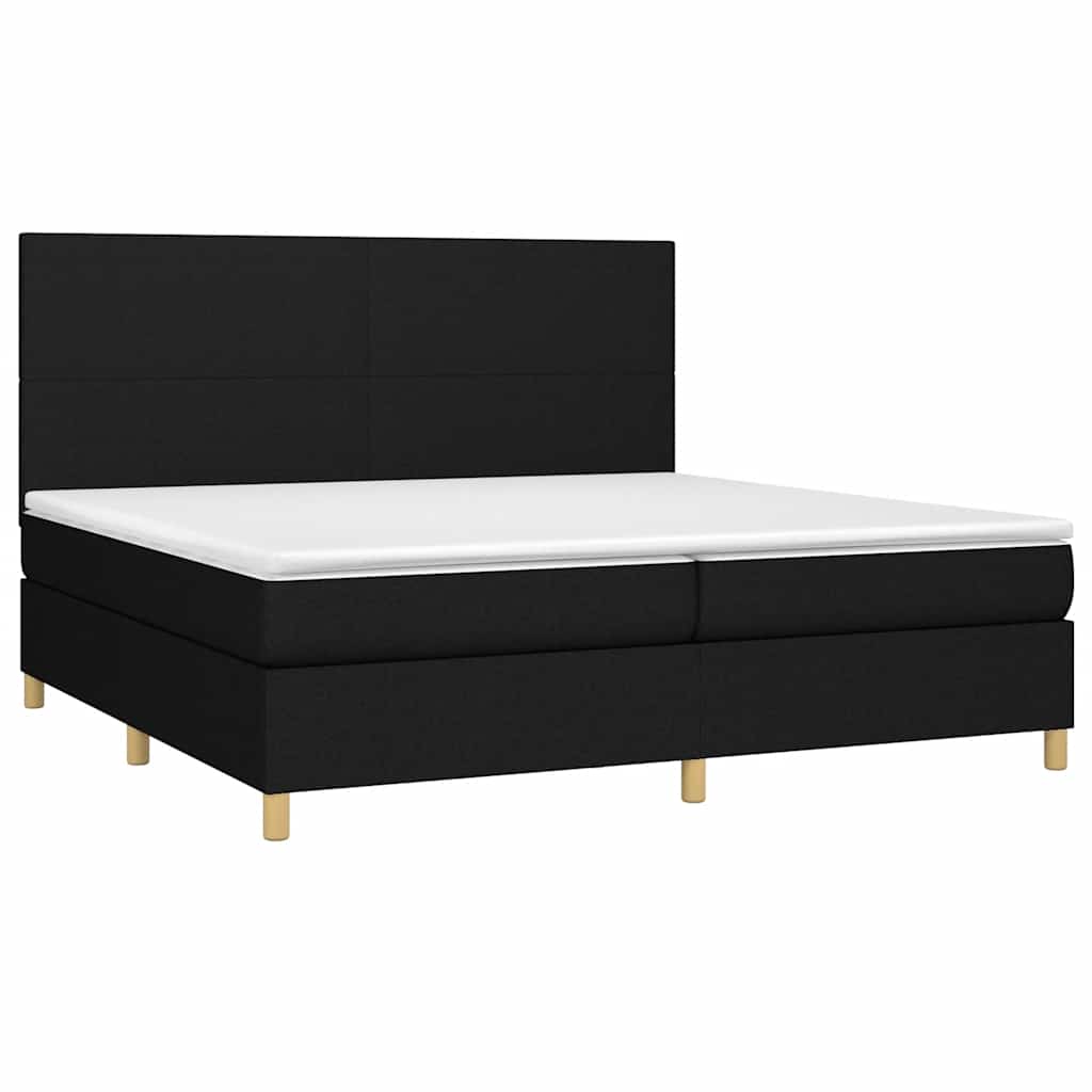 fekete szövet rugós és LED-es ágy matraccal 200x200 cm