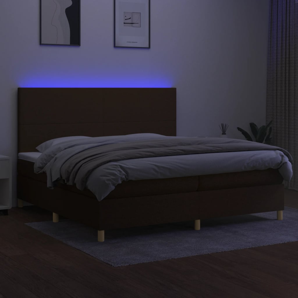 barna szövet rugós és LED-es ágy matraccal 200x200 cm
