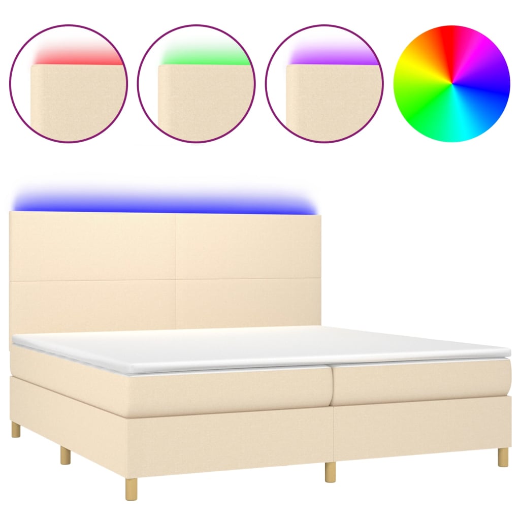 krémszínű szövet rugós és LED-es ágy matraccal 200 x 200 cm
