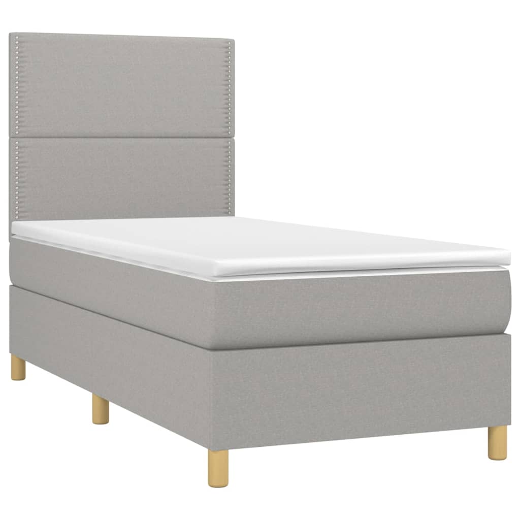 világosszürke szövet rugós és LED-es ágy matraccal 90x190 cm