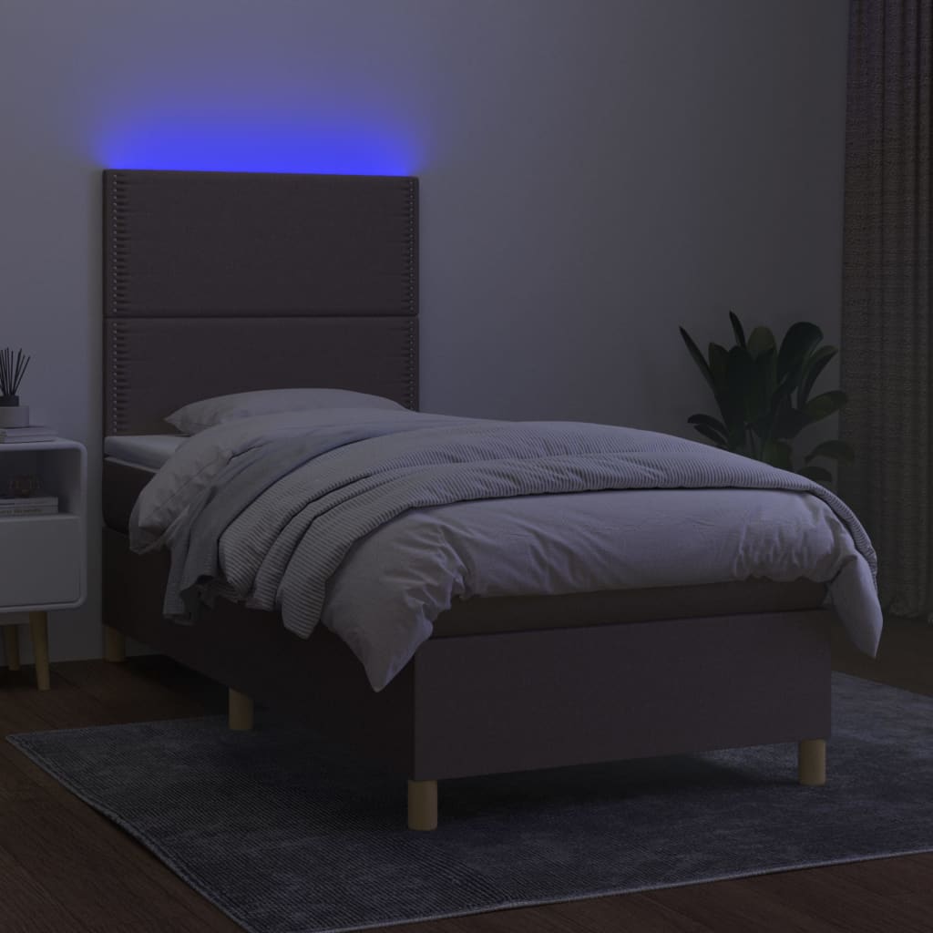 tópszínű szövet rugós és LED-es ágy matraccal 90x200 cm